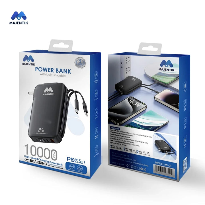 Majentik Power Bank MJ-31 10000mAh with Built-in Cables