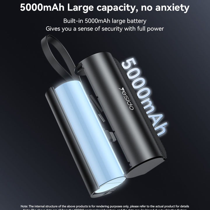 Yesido 5000mAh Super Mini Power Bank with Built-in USB-C & USB Plug