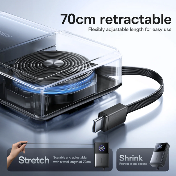 Joyroom 10000mAh\22.5W Mini Power Bank with Fast Charging & Built-in Retractable Cable