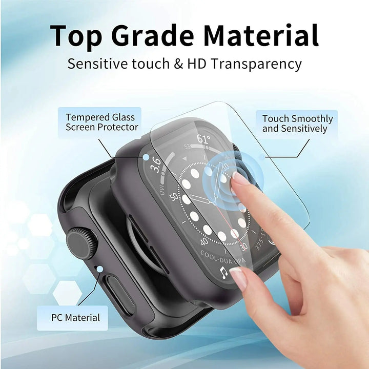 Matte Case with Tempered Glass Screen for Apple Watch - Black