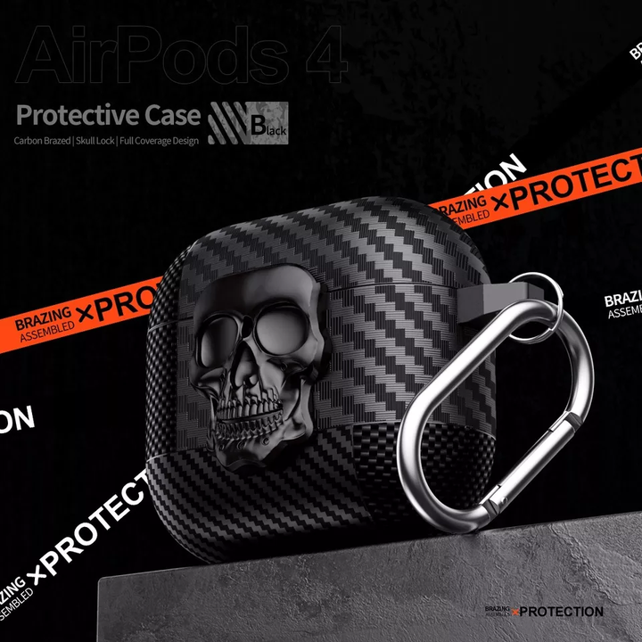 Carbon Fiber Skin Metal Skull Latch Switch AirPods Case
