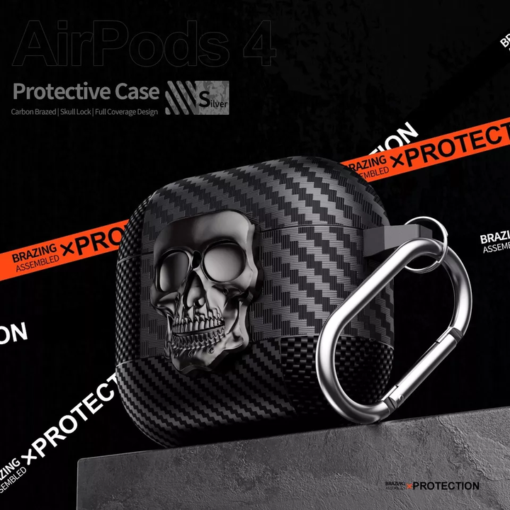 Carbon Fiber Skin Metal Skull Latch Switch AirPods Case